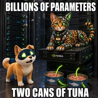AGI AI NVDA NVIDIA meme: Billions of parameters. Two cans of tuna.