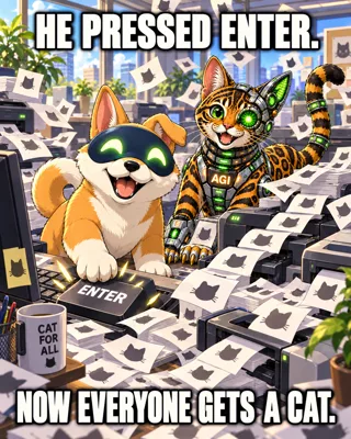AGI AI NVDA NVIDIA meme: He pressed enter. Now everyone gets a cat.