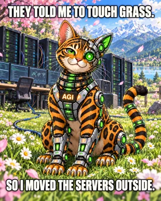 AGI AI NVDA NVIDIA meme: They told me to touch grass. So I moved the servers outside.