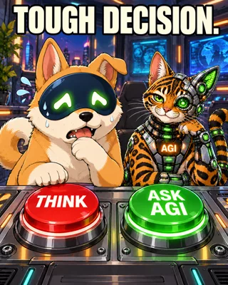 AGI AI NVDA NVIDIA meme: Tough decision: think, or ask AGI.