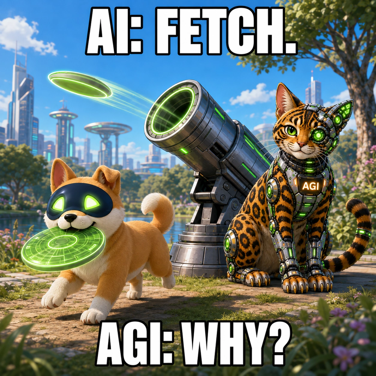 AGI AI NVDA NVIDIA meme: AI: fetch. AGI: why?