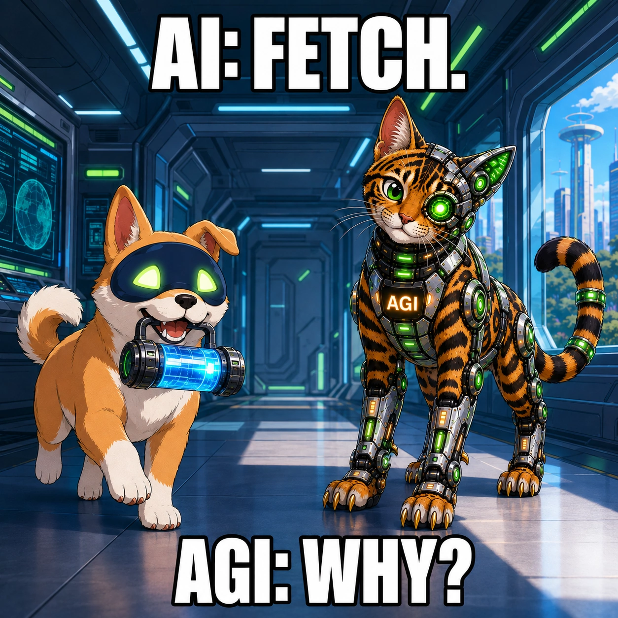AGI AI NVDA NVIDIA meme: AI: fetch. AGI: why?