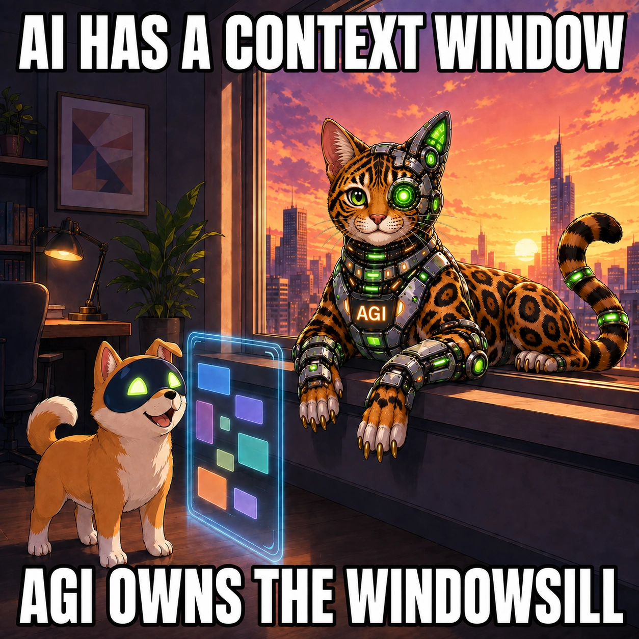 AGI AI NVDA NVIDIA meme: AI has a context window. AGI owns the windowsill.