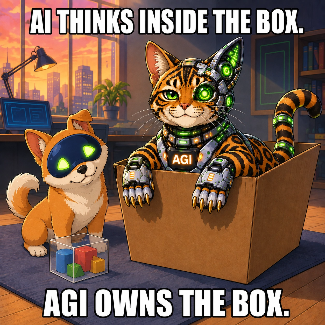 AGI AI NVDA NVIDIA meme: AI thinks inside the box. AGI owns the box.