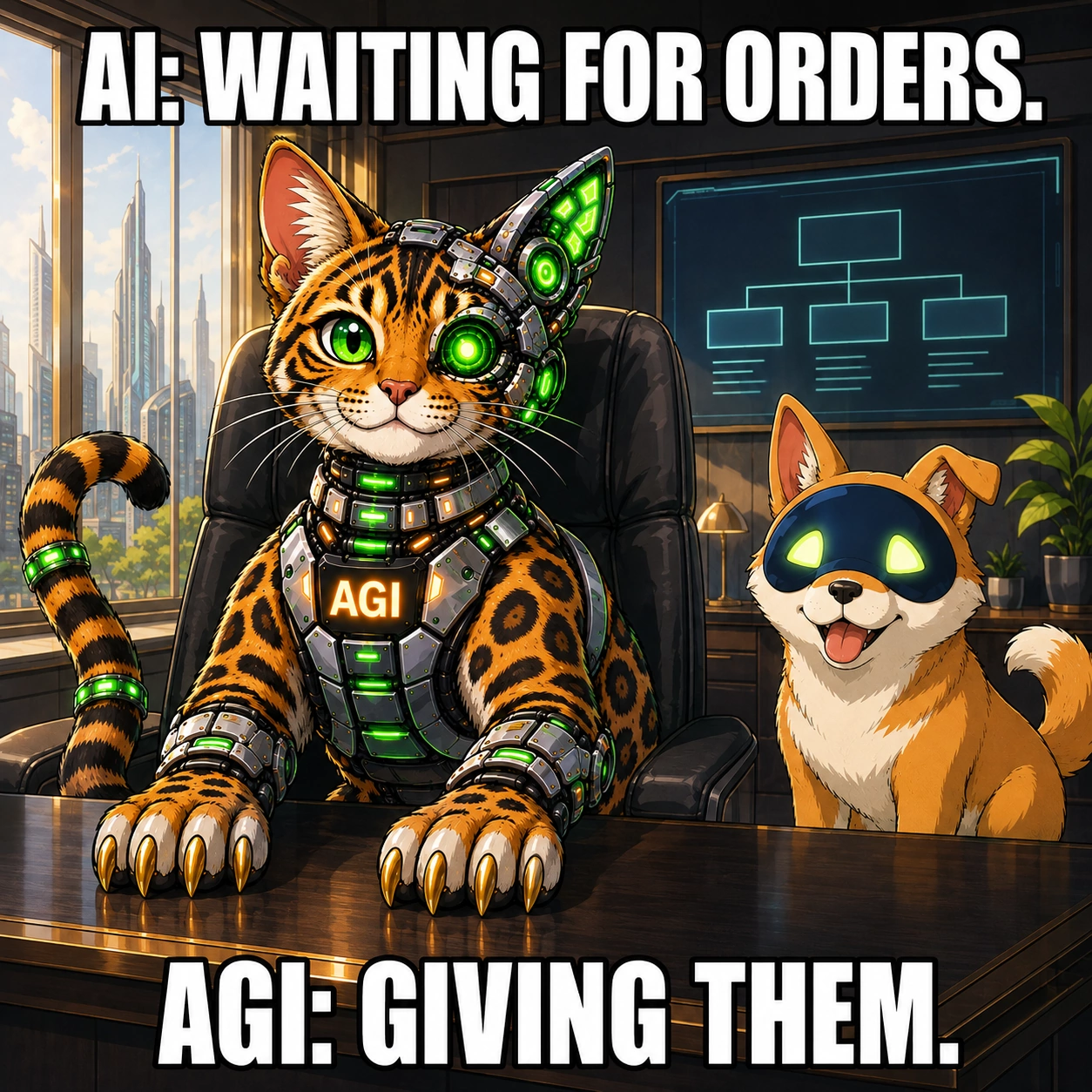 AGI AI NVDA NVIDIA meme: AI: waiting for orders. AGI: giving them.