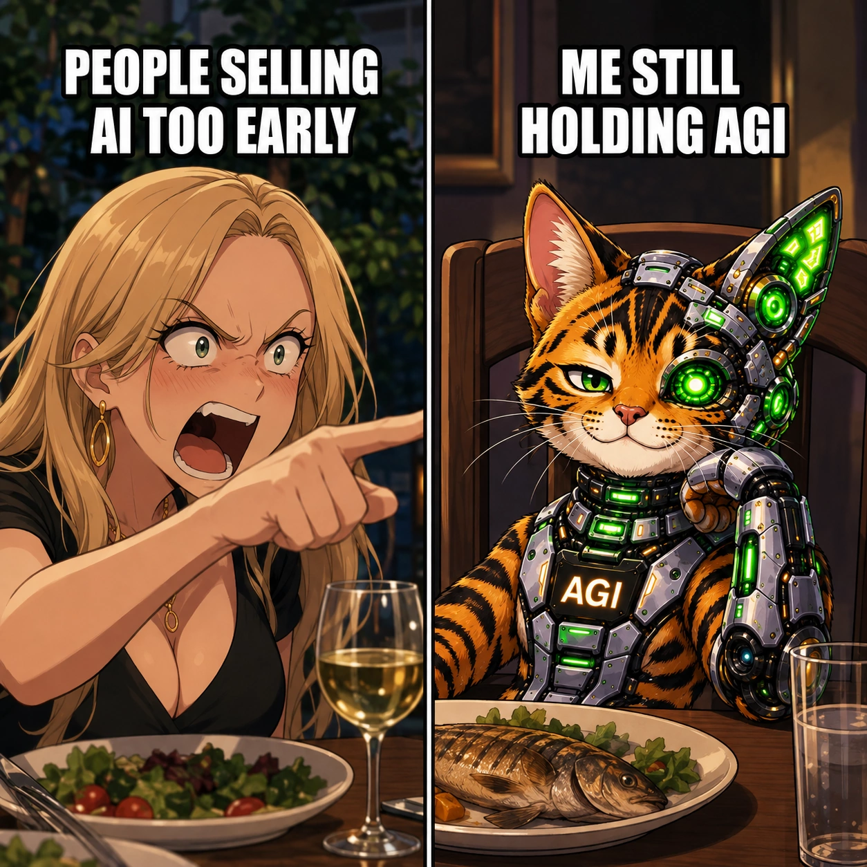 AGI AI NVDA NVIDIA meme: People selling AI too early / me still holding AGI