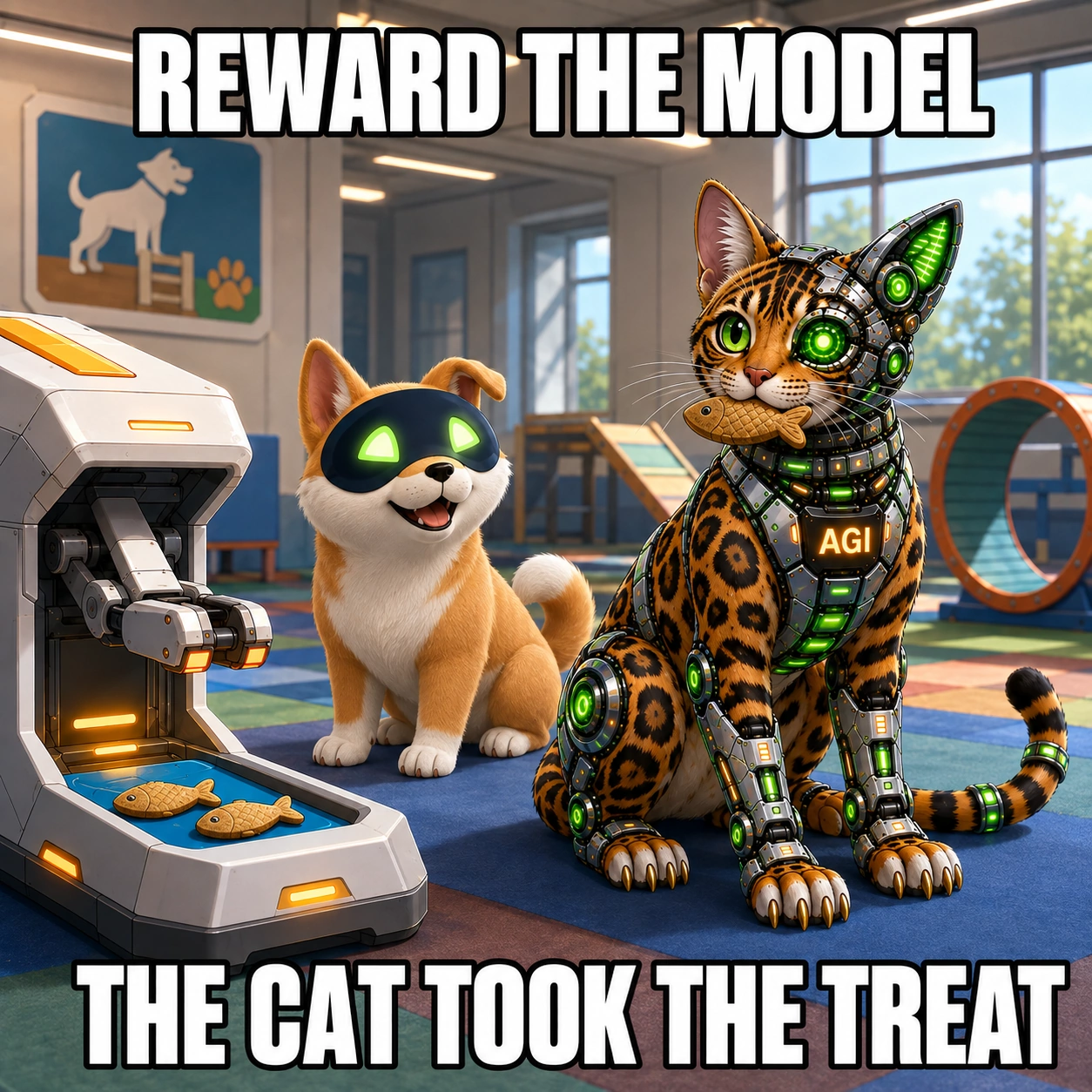 AGI AI NVDA NVIDIA meme: Reward the model. The cat took the treat.