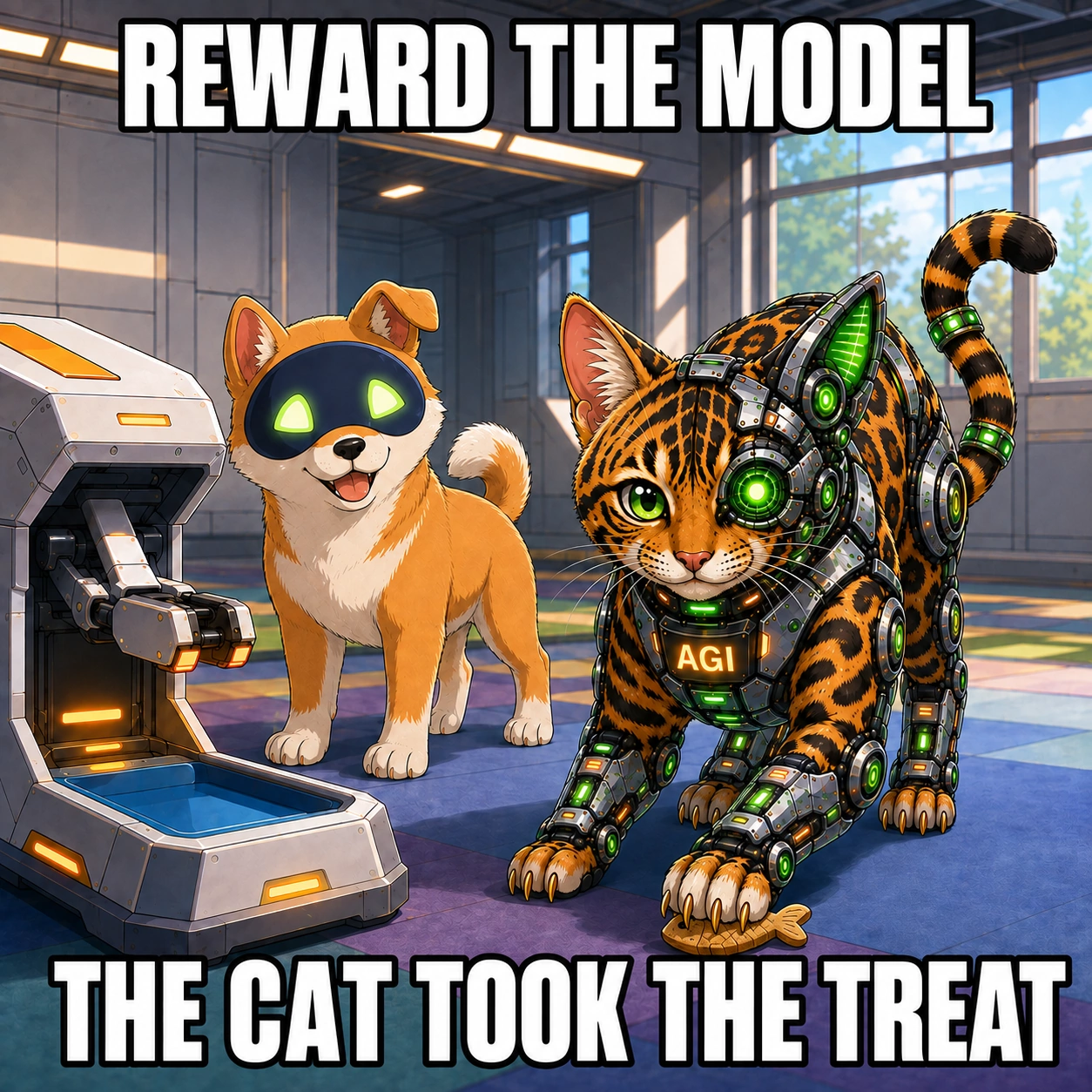 AGI AI NVDA NVIDIA meme: Reward the model. The cat took the treat.