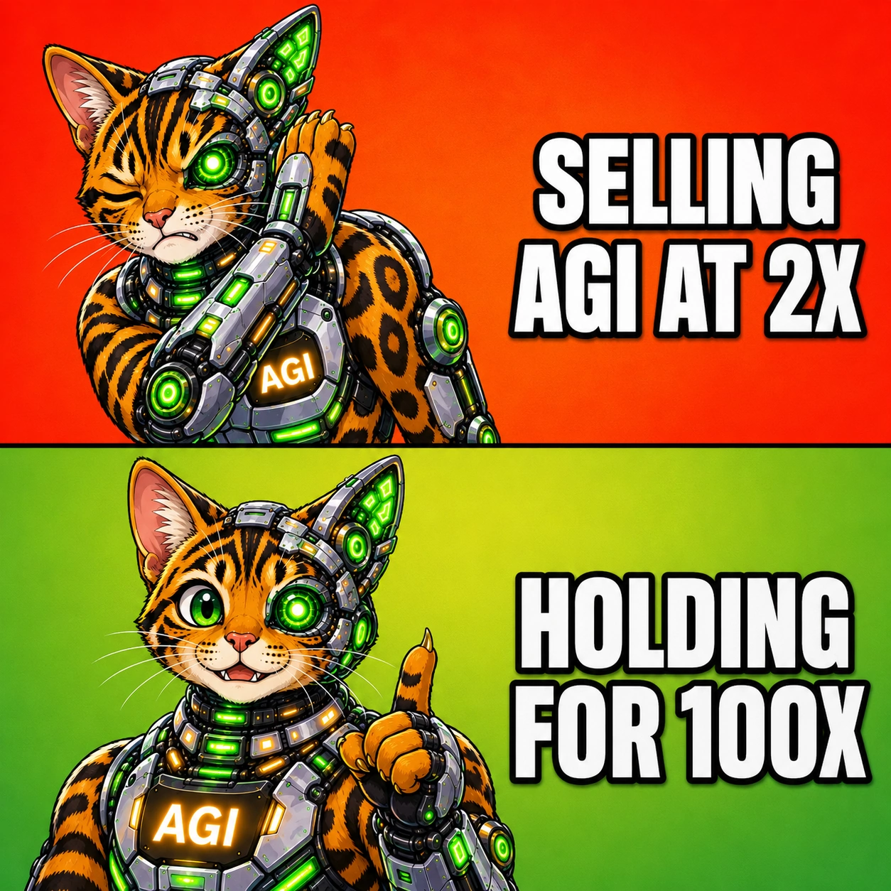 AGI AI NVDA NVIDIA meme: Selling AGI at 2x vs holding for 100x