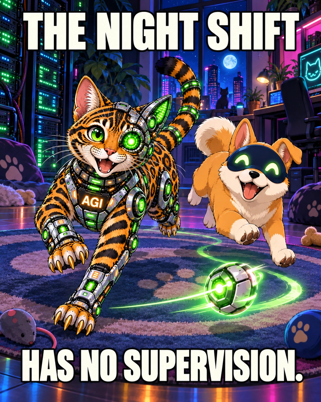 AGI AI NVDA NVIDIA meme: The night shift has no supervision.